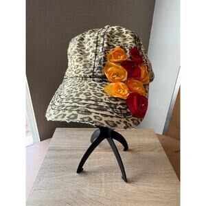 Leopard Print Ballcap with Floral Appliqué